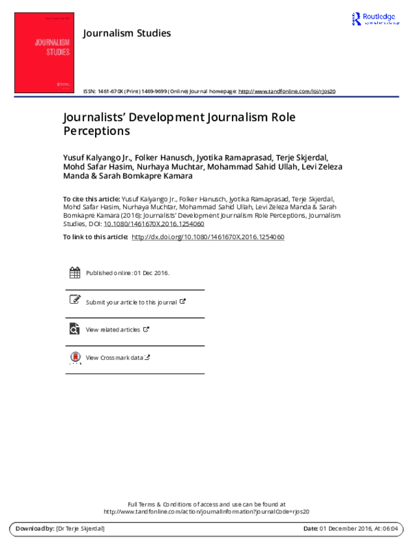 (PDF) Journalists’ Development Journalism Role Perceptions