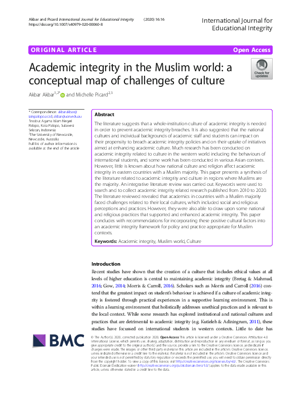 (PDF) Academic integrity in the Muslim world: a conceptual map of ...