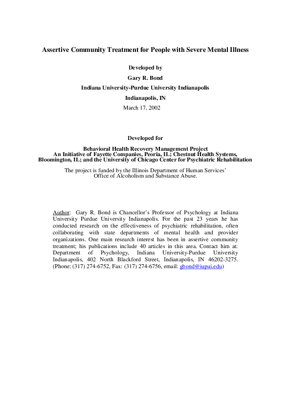 (PDF) Assertive Community Treatment for People with Severe Mental ...