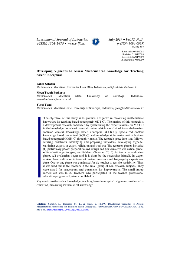 (PDF) Developing Vignettes to Assess Mathematical Knowledge for ...