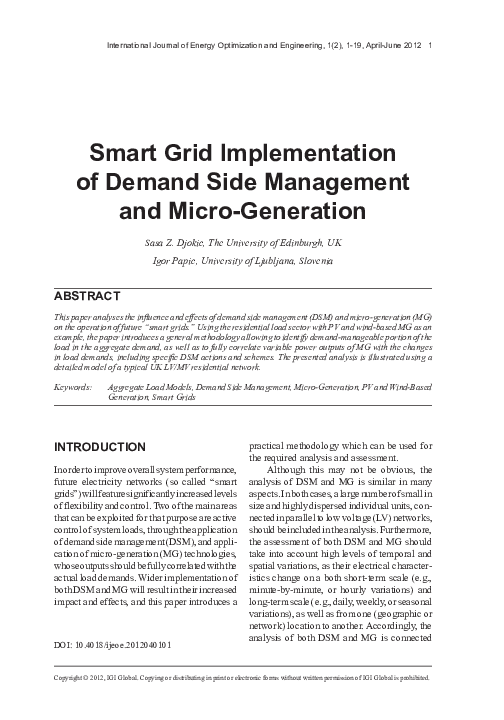 (PDF) Smart Grid Implementation of Demand Side Management and Micro ...
