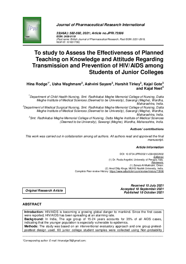 (PDF) To study to Assess the Effectiveness of Planned Teaching on ...
