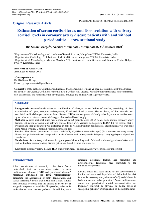(PDF) Estimation of serum cortisol levels and its correlation with ...