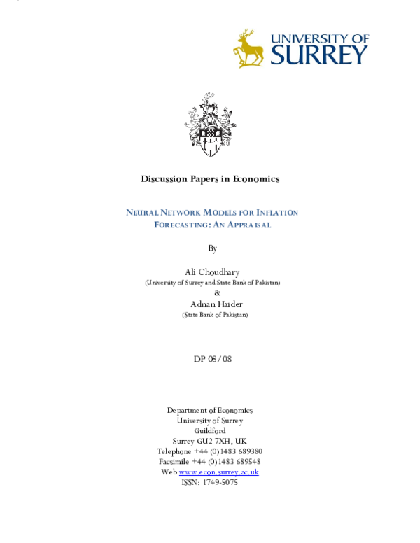 (PDF) Neural network models for inflation forecasting: an appraisal