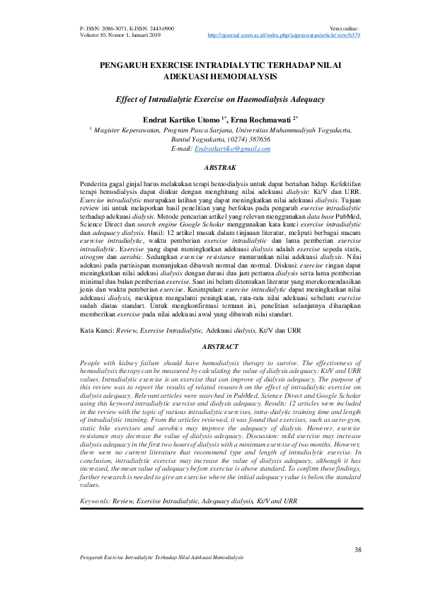 (PDF) Effect of Intradialytic Exercise on Haemodialysis Adequacy