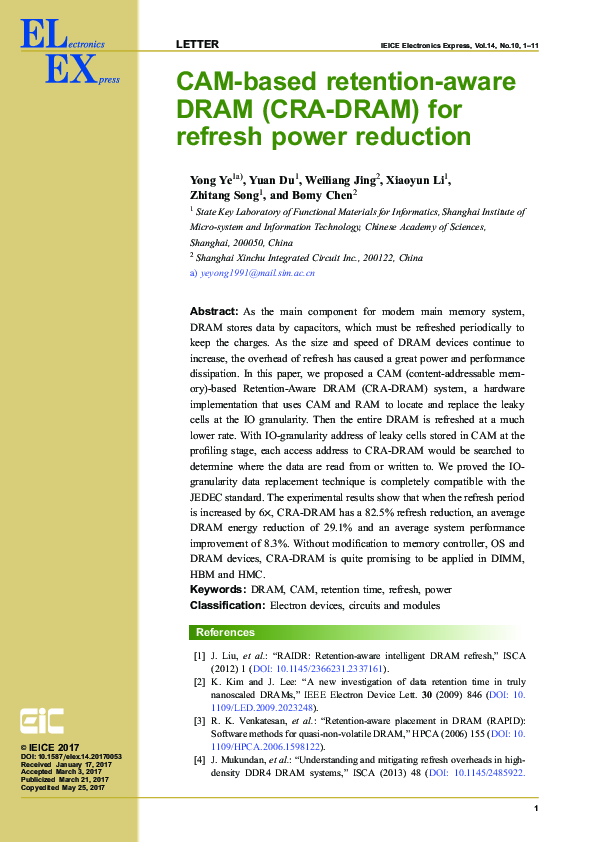(PDF) CAM-based retention-aware DRAM (CRA-DRAM) for refresh power reduction