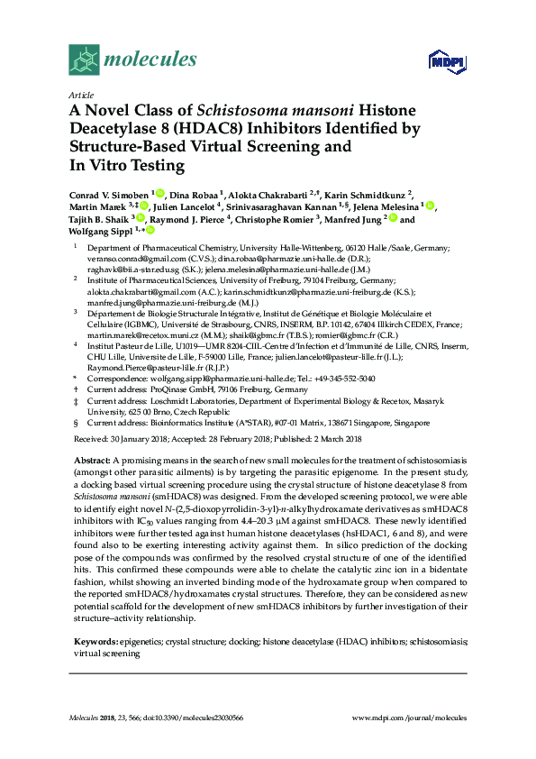 (PDF) A Novel Class of Schistosoma mansoni Histone Deacetylase 8 (HDAC8 ...