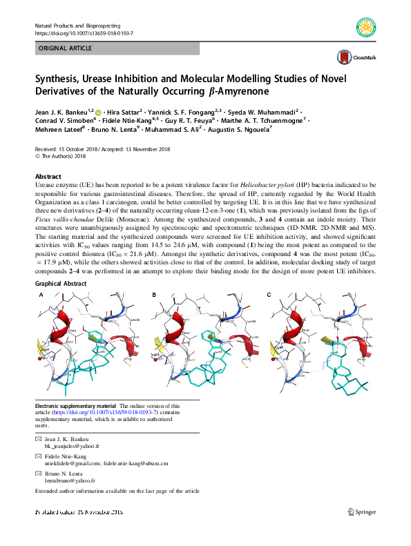 (PDF) Synthesis, Urease Inhibition and Molecular Modelling Studies of ...