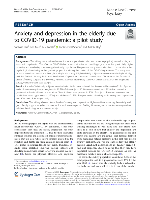 (PDF) Anxiety and depression in the elderly due to COVID-19 pandemic: a ...