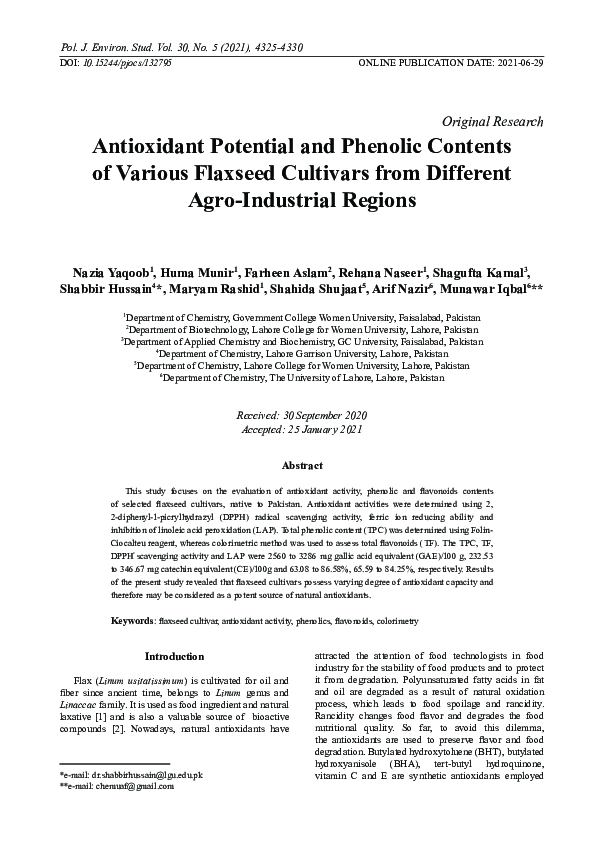 (PDF) Antioxidant Potential and Phenolic Contents of Various Flaxseed ...