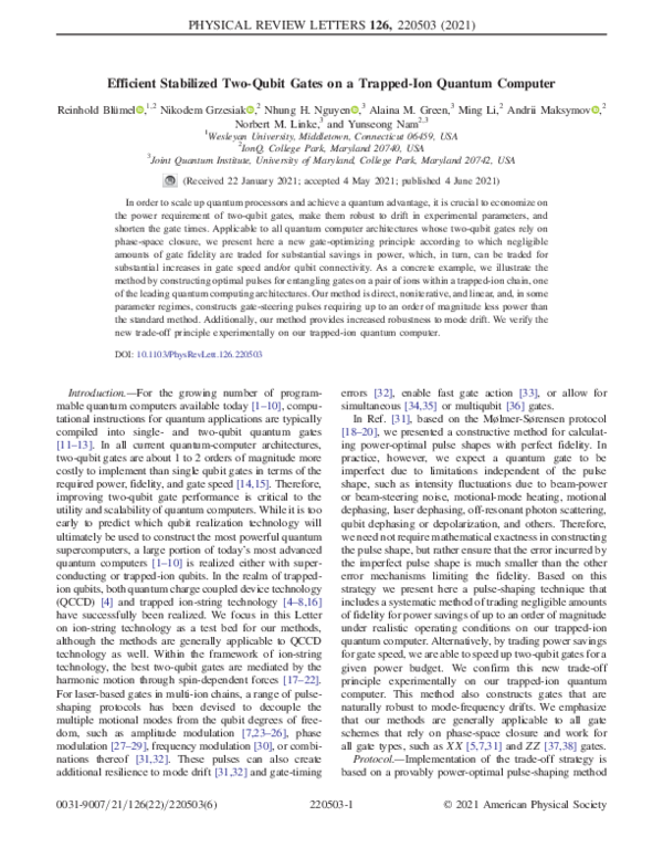 (PDF) Efficient Stabilized Two-Qubit Gates on a Trapped-Ion Quantum ...