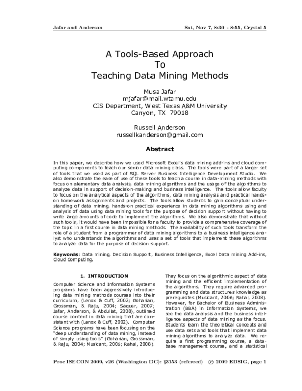 (PDF) A Tools-Based Approach to Teaching Data Mining Methods