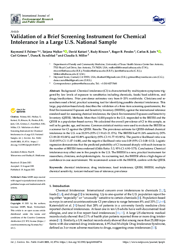 (PDF) Validation of a Brief Screening Instrument for Chemical ...