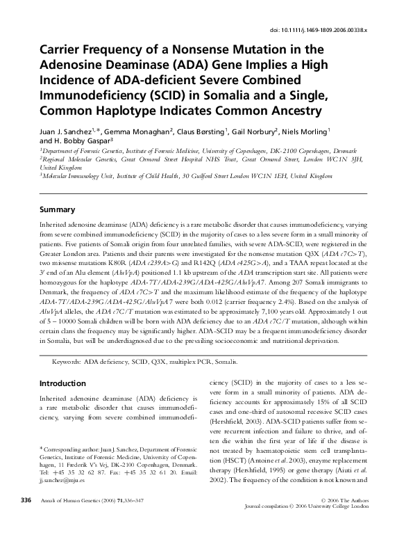 (PDF) Carrier Frequency of a Nonsense Mutation in the Adenosine ...