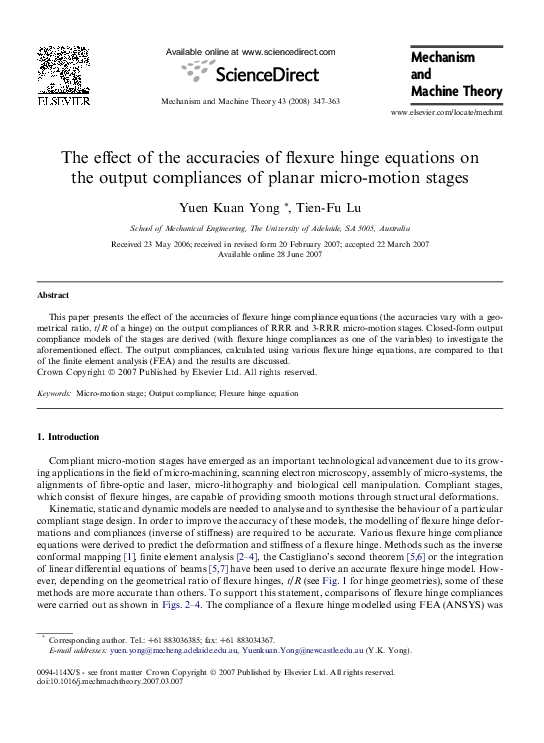 (PDF) The effect of the accuracies of flexure hinge equations on the