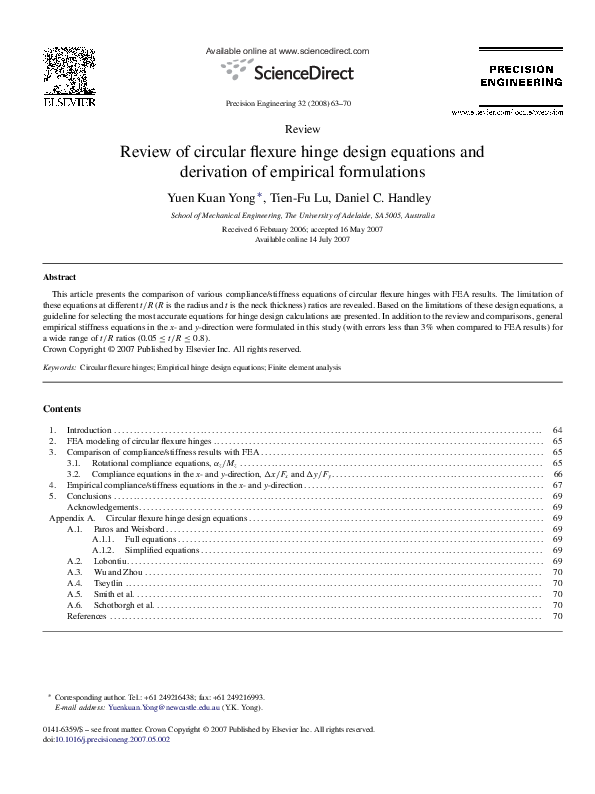 (PDF) Review of circular flexure hinge design equations and derivation