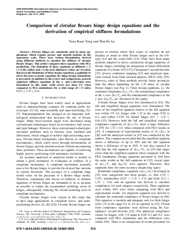 (PDF) Comparison of circular flexure hinge design equations and the