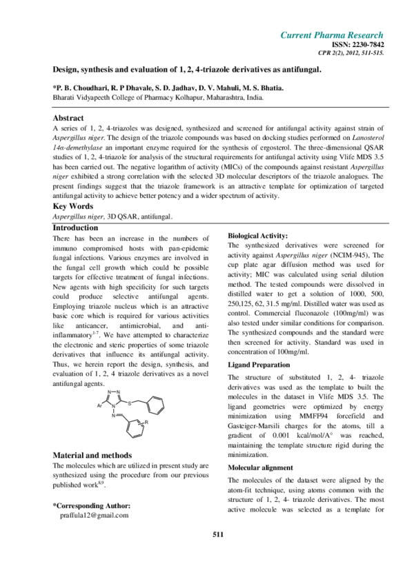 (PDF) Design, synthesis and evaluation of 1, 2, 4-triazole derivatives ...