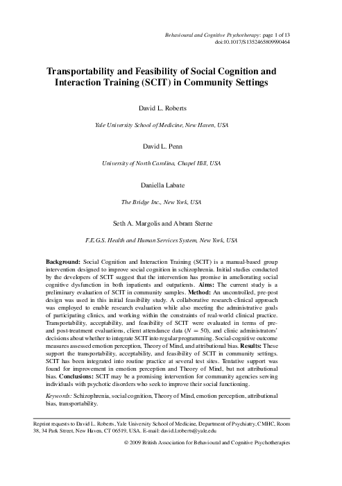 (PDF) Transportability and Feasibility of Social Cognition and ...