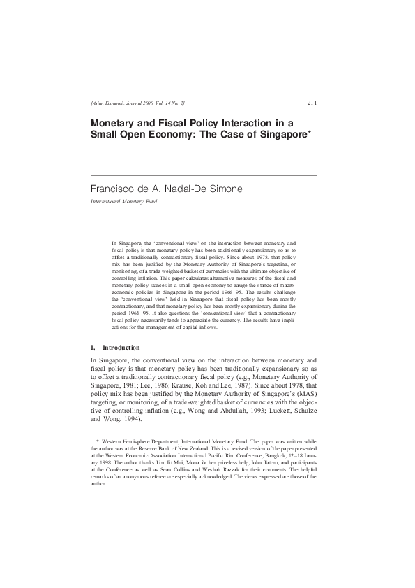 (PDF) Monetary and Fiscal Policy Interaction in a Small Open Economy ...