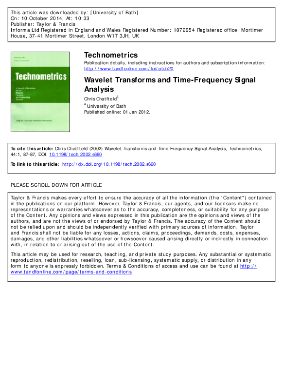 (PDF) Wavelet Transforms and Time-Frequency Signal Analysis