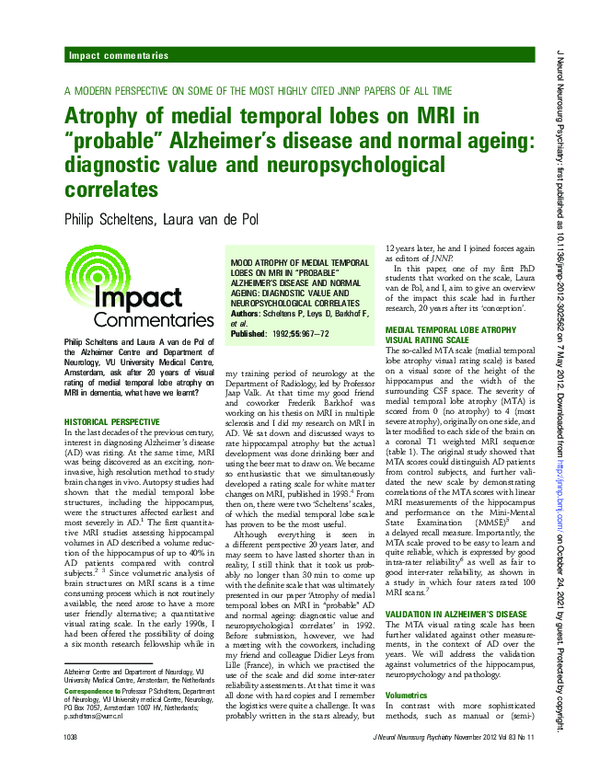 (PDF) Atrophy of medial temporal lobes on MRI in" probable" Alzheimer's ...