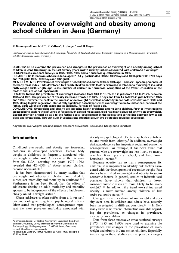 (PDF) Prevalence of overweight and obesity among school children in ...
