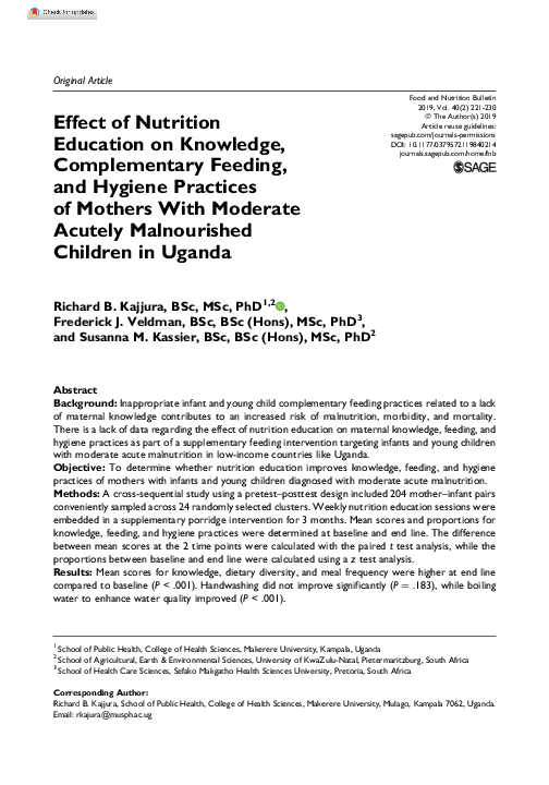 (PDF) Effect of Nutrition Education on Knowledge, Complementary Feeding ...
