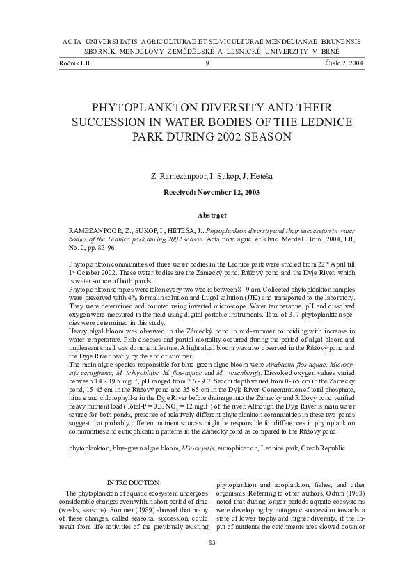 (PDF) Phytoplankton diversity and their succession in water bodies of ...