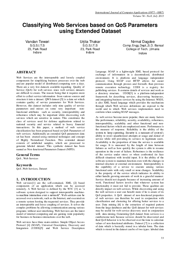 (PDF) Classifying Web Services based on QoS Parameters using Extended ...