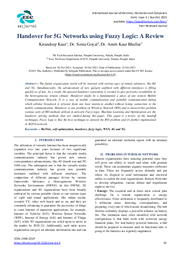 (PDF) Handover for 5G Networks using Fuzzy Logic: A Review