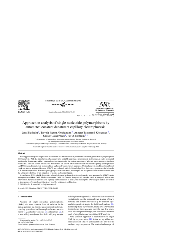 (PDF) Approach to analysis of single nucleotide polymorphisms by ...