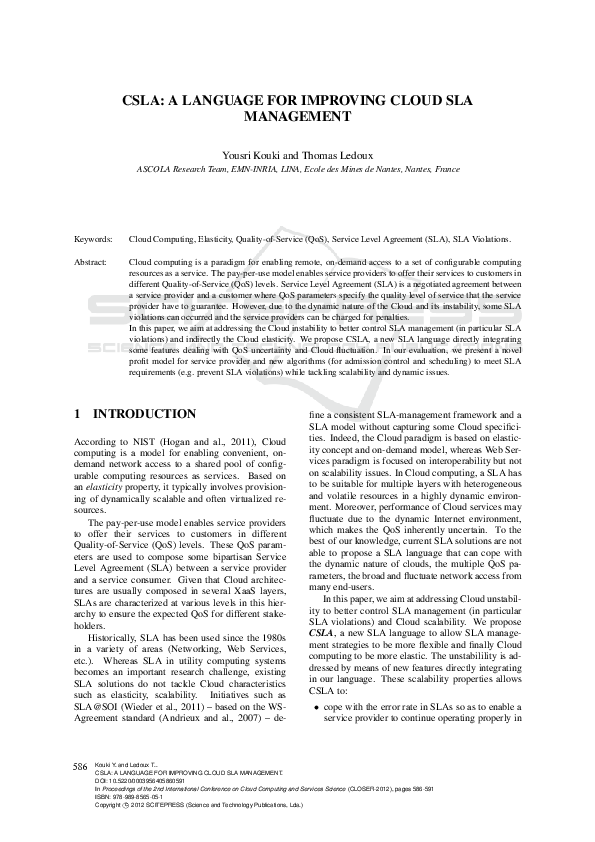 (PDF) CSLA: a Language for Improving Cloud SLA Management