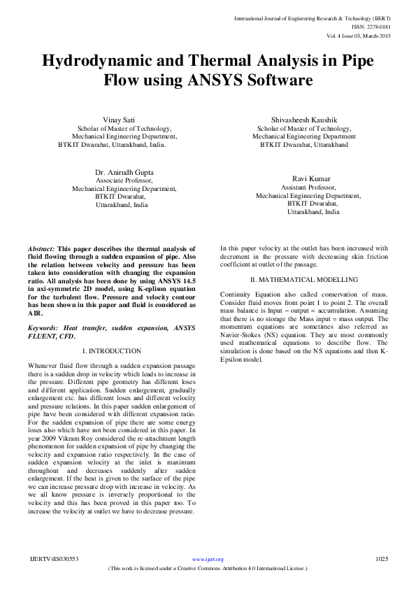 (PDF) Hydrodynamic and Thermal Analysis in Pipe Flow using ANSYS Software