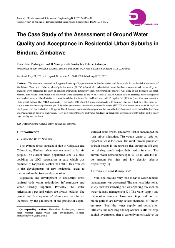 Pdf The Case Study Of The Assessment Of Ground Water Quality And