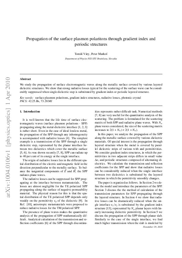 (PDF) Propagation of surface plasmon polaritons through gradient index ...