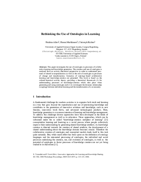 (PDF) Rethinking the Use of Ontologies In Learning