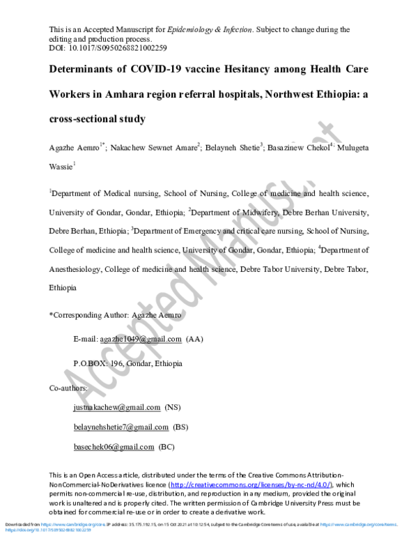 (PDF) Determinants of COVID-19 vaccine Hesitancy among Health Care ...