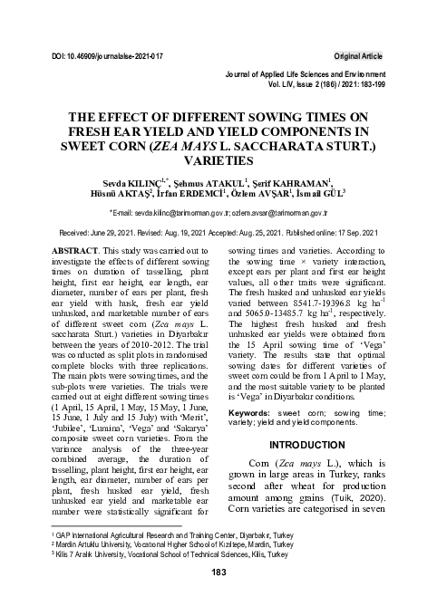 (PDF) The Effect of Different Sowing Times on Fresh Ear Yield and Yield ...