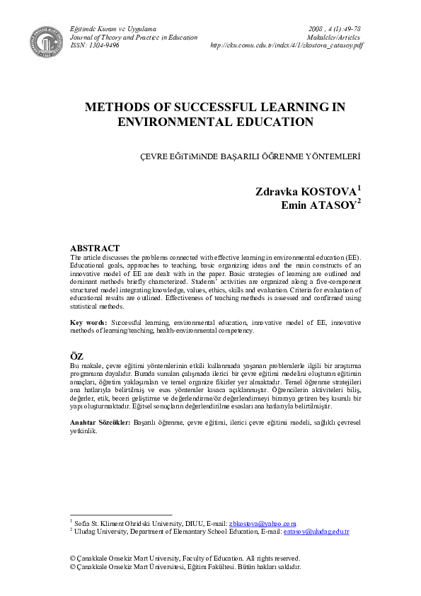 (PDF) Methods of Successful Learning in Environmental Education
