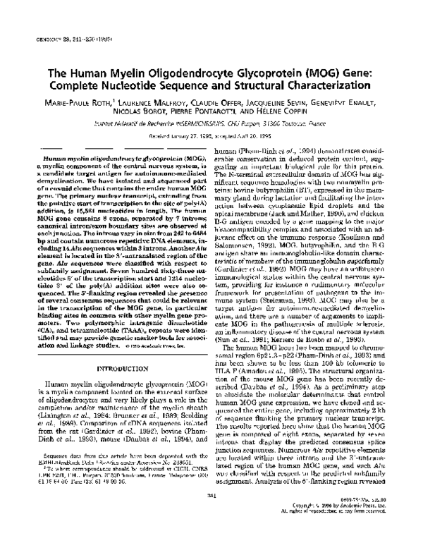 (PDF) The Human Myelin Oligodendrocyte Glycoprotein (MOG) Gene ...