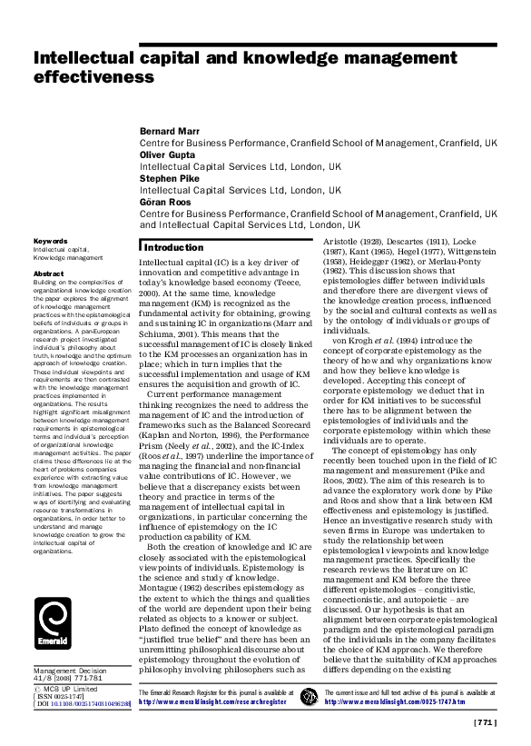 (PDF) Intellectual capital and knowledge management effectiveness