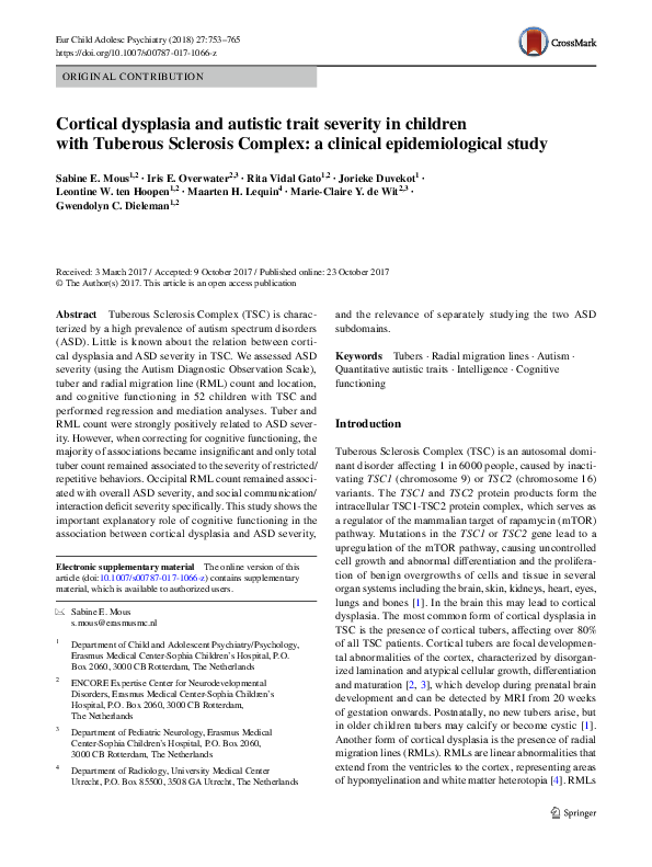 (PDF) Cortical dysplasia and autistic trait severity in children with ...