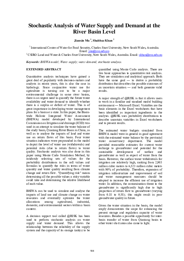 (PDF) Stochastic Analysis of Water Supply and Demand at the River Basin ...