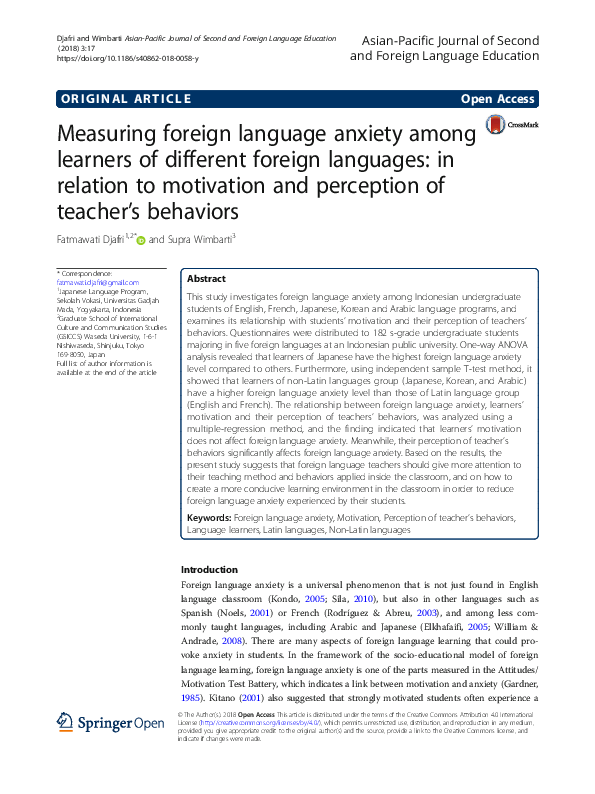 (PDF) Measuring foreign language anxiety among learners of different ...