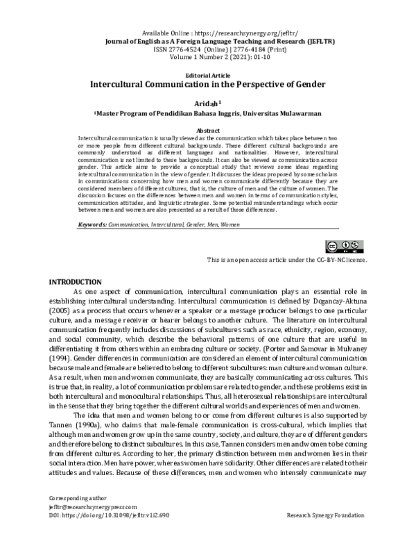 (PDF) Intercultural Communication in the Perspective of Gender