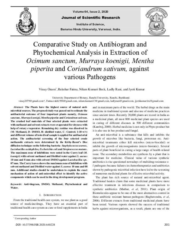 (PDF) Comparative Study on Antibiogram and Phytochemical Analysis in ...