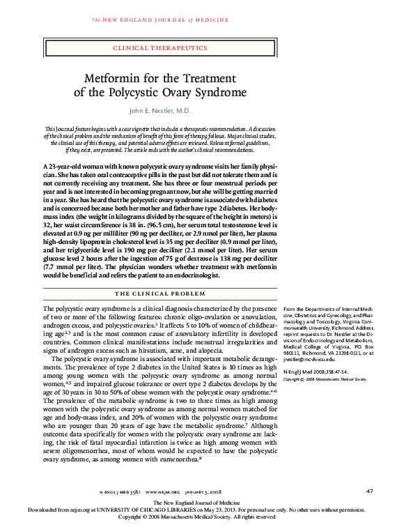 (PDF) Metformin for the treatment of the polycystic ovary syndrome