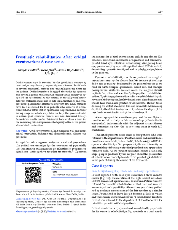 (PDF) Prosthetic rehabilitation after orbital exenteration: A case series