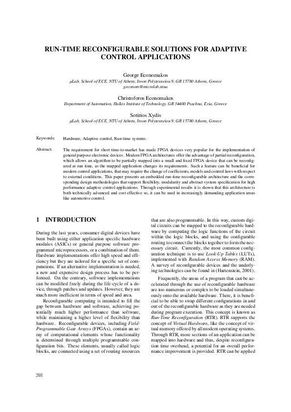 (PDF) Run-time reconfigurable solutions for adaptive control applications